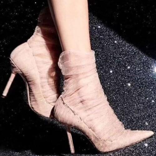 Lace Air Mesh Spring High Heels Ankle Boots Women Designer Sexy Party Lady Summer Shoes Nude Pumps For Wedding Botas Mujer Tacon