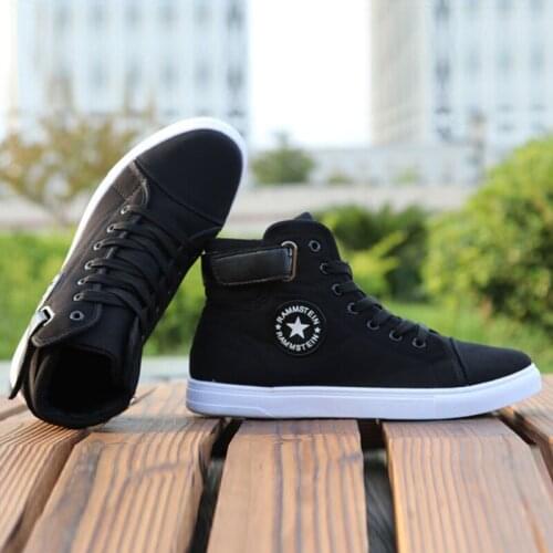 Mens High top Canvas Shoes Men 2020 Spring Autumn Fashion Sneakers Lace-up High Style Solid Colors Man Black Shoes