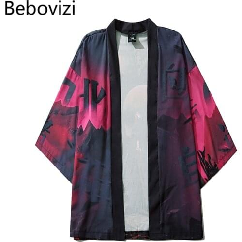 Asian Casual Clothes Japanese Kimonos Demon Print Kimono Cardigan Cosplay Casual Coat Yukata Women Men Loose Shirt Tops