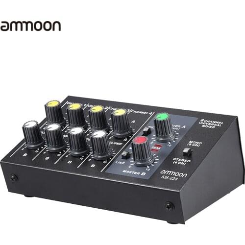 Ammoon AM-228 Audio Sound Mixer Ultra-compact Low Noise 8 Channels Mono Stereo Sound Mixing Console with Power Adapter Cable
