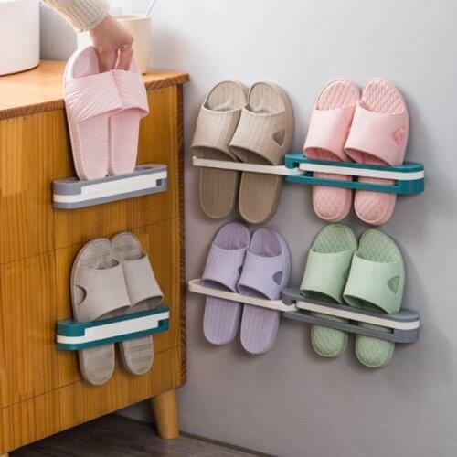 Multifunctional Wall-Mounted Storage Rack Slippers Rack Towel Bathroom Kitchen Household Foldable Paste Bracket Storage Tool