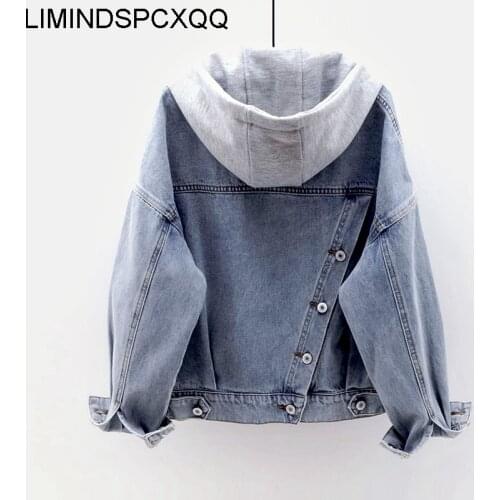 Fashion Denim Jacket 2021 New Detachable Hooded Women Coat Short Outerwear Multi-pocket Single-breasted Female Denim Casual Tops