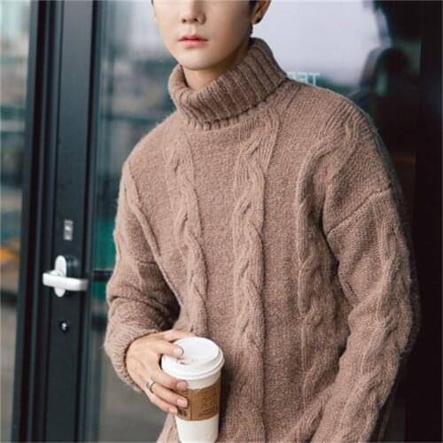 Mens Turtleneck Sweater Mens Korean Style Loose Lazy Lapel Knit Sweater Early Winter 2021 Thick Sweater Brand Mens Clothing