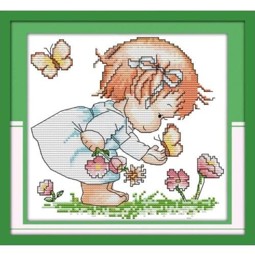 I love butterfly cross stitch kit cartoon girl 14ct 11ct counted canvas x stitches embroidery DIY handmade needlework plus