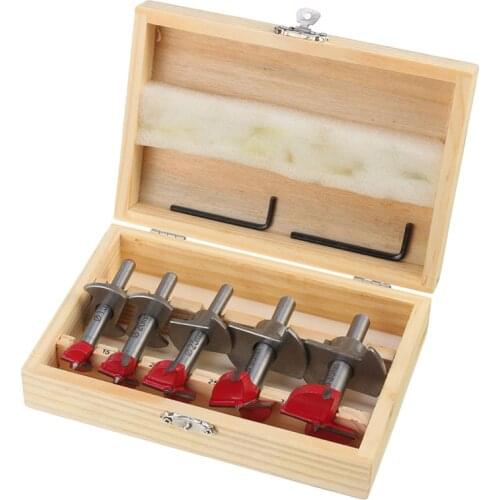 5Pcs Forstner Drill Bit Set 15 20 25 30 35mm Wood Auger Cutter Hex Wrench Woodworking Hole Saw For Power Tools