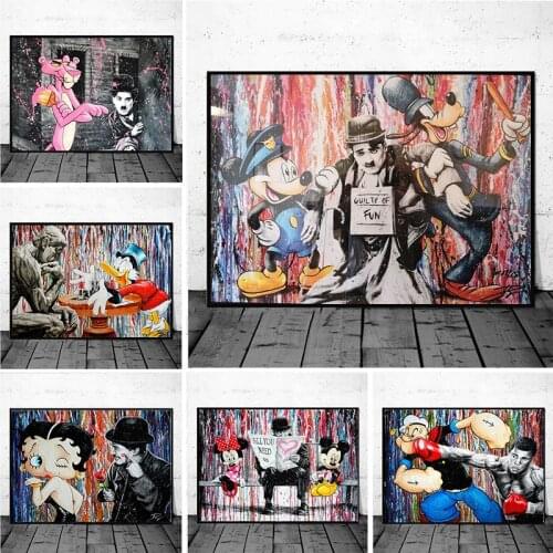 Disney Graffiti Art Mickey Mouse Canvas Painting Funny Street Posters and Prints Cuadros Wall Art Picture Living Room Home Decor