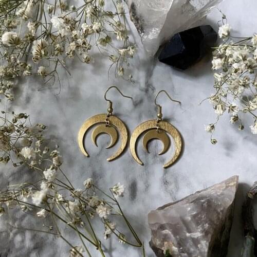 New Double Crescent Moon Earrings Textured Raw Brass Celestial Boho Hippie Statement Jewelry Punk Women Gift Fashion 2021 Trend
