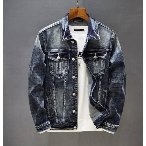 Autumn Men High Quality Stretch skinny denim jacket Button Retro Slim Street Wear Casual jeans Jacket Plus Size 5XL cotton