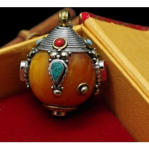 Free shipping Nepalese handmade ornaments auspicious peace Silver Turquoises Pendant beeswax Amulet Pendant