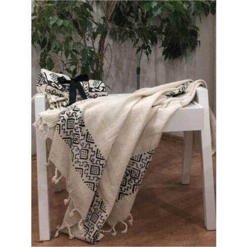 Vasmina Cotton Linen Stone Print Sofa Throw Authentic 95x165cm VSMN8004