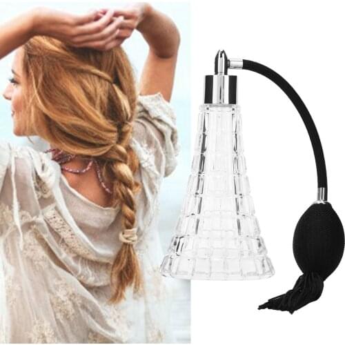 Empty Refillable Glass Vintage Perfume Bottle with Antique Black Bulb Sprayer with Tassel 75ml