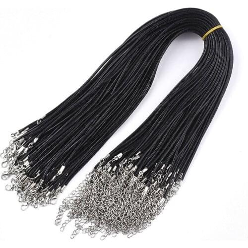 100pcs 2mm Adjustable Braided Rope Necklace Pendant Charm Finding Waxed Cord Iron Lobster Clasp for Jewelry Making DIY 17.8"~18"