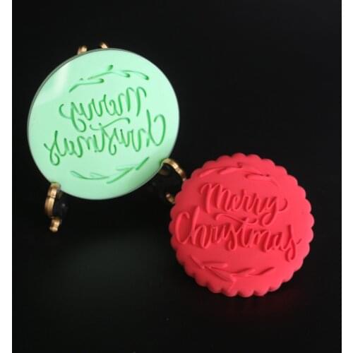 Merry Christmas Cookie Bisuit Embosser Stamp Cutter Acrylic Round Happy New Year Fondant Cake Cutter Cake Cookie Mould