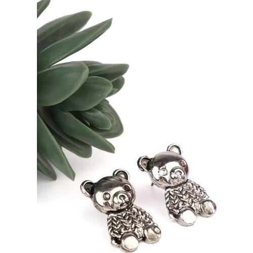 Marjin For Woman Earring Small Bear Desing Silver Colored Stud Earrings Jewelry Gift Girl Birthday Party Gift