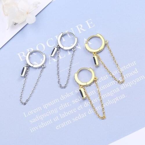 KOFSAC Popular Earrings For Women 925 Sterling Silver Jewelry Black Square Zircon Long Tassel Earring Lady Party Accessories