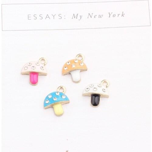Cute Enamel Mushroom Charm Pendant Necklace Pendant Gold Tone Alloy Dangle Charms Fit Bracelet DIY Jewelry Making Accessory Gift
