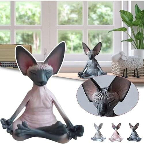Cat Meditate Statue Resin Sphynx Cat Figurines Vivid and Funny Cat Statue Home Desk Decoration Gift for Cat Lovers