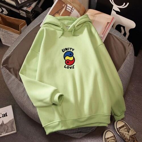 Harajuku Sweatshirt Woman Pink Top Autumn Winter UNITY LOVE Graphic Pullover Long Sleeve Korean Streetwear Hoodies Pullover Plus