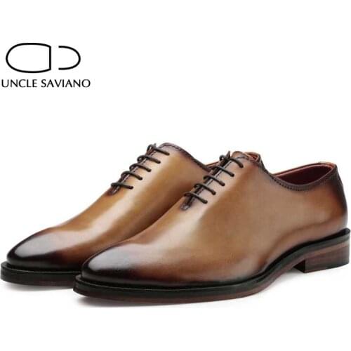 Uncle Saviano Oxford Shoes man Genuine Leather Luxury Wedding Best Men Dress Fashion Bridegroom Business Handmade Men Shoes