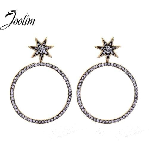 Joolim Jewelry Wholesale/Star Crystal Pave Hoop Earring Retro Earring Design Earrings for Women