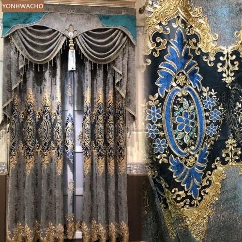 Custom curtains luxury Living room European embroidery hollow Chenille coffee cloth blackout curtain valance tulle panel C123