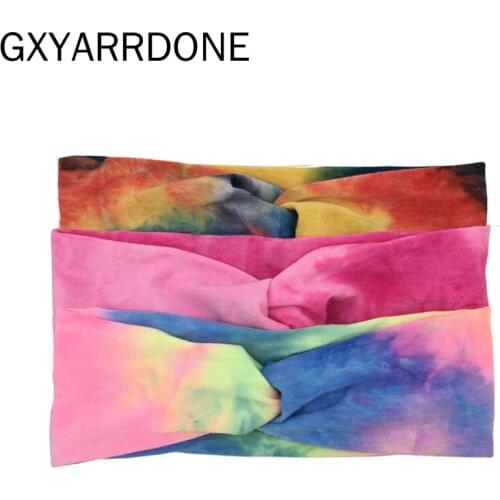 Womens Tie Dye Elastic Headband Summer Cotton Soft Stretch Turban Headband For Girls Cross Hair Bands Hair Accessories