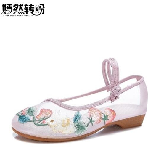 2020 Spring Summer Women Sandals Air Mesh Woman Flat Shoes Rabbit Strawberry Embroidered Casual Ballerina Shoes Zapatos Mujer