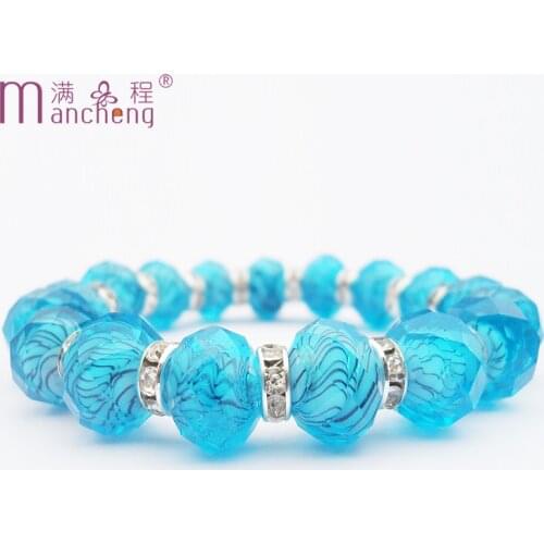 Silver plated diamond Blue crystal beads bracelet strand transparent Beads in Bead Zebra Texture blue crystal bracelets Women