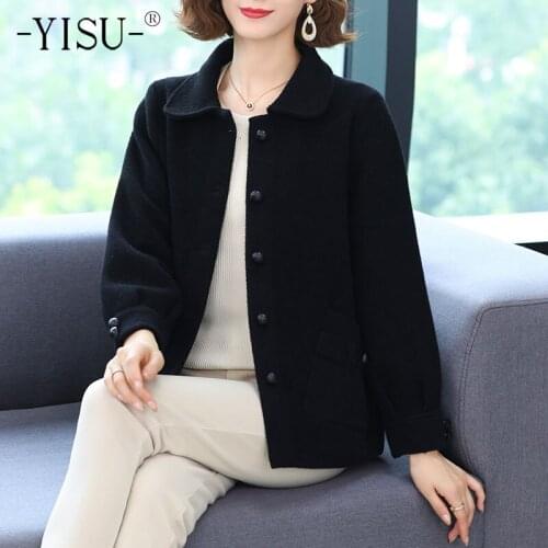 YISU Women Sweater Cardigan Lapel Solid color Single breasted Knitted Cardigan Coat Casual Sweater Cardigan Thick Jacket