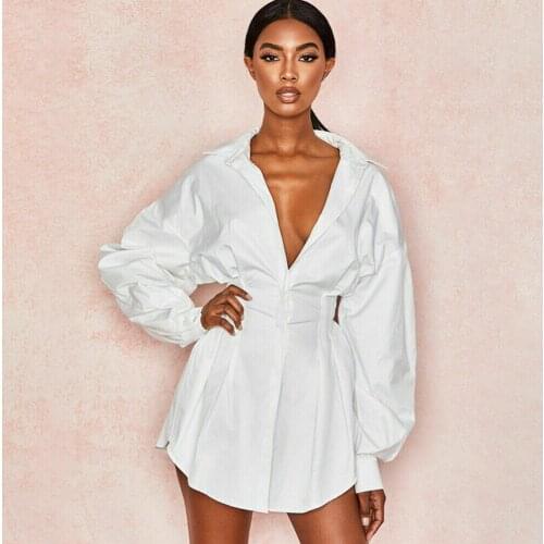 Women Retro Solid Shirtdress New Ladies Tunic Vogue Dresses Long Sleeve V-Neck High Street Extra Short Mini Dress Autumn 2019