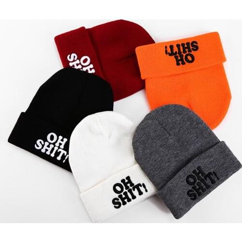 Winter Beanie cap for children acrylic Embroidery letter Beanie hat autumn winter knitted adult headwear for women men