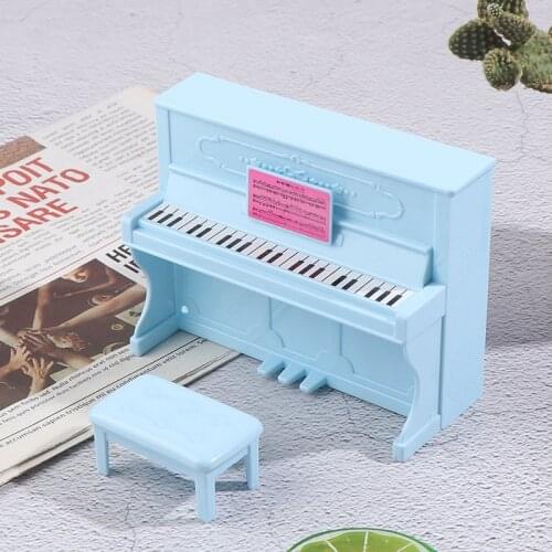 1set Cute 1:12 Dollhouse Miniature Grand Piano With Stool Musical Instrument Model for Dollhouse Accessories Home Decor Toy Gift