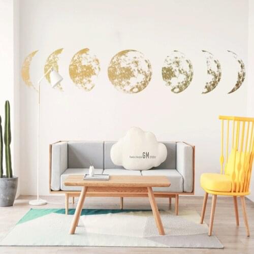 1PC Gold Moon phase 3D Wall Sticker Mural Art Decal for Bedroom Living Room Child Study Home Office Decor 115*21cm