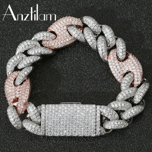 20mm HIP HOP Double Colors Bling Pig Nose Chain Iced Out Bracelet Paved Zircon Stone For Man Women Cuban Chain Jewelry Gifts