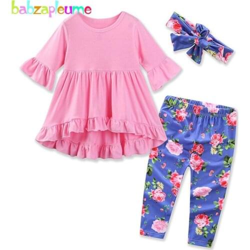 Babzapleume 3PCS/3-24Months/Spring Autumn Newborn Clothes Infant Suit Cute T-shirt+Pants+Headband Baby Girls Clothing Set BC1580