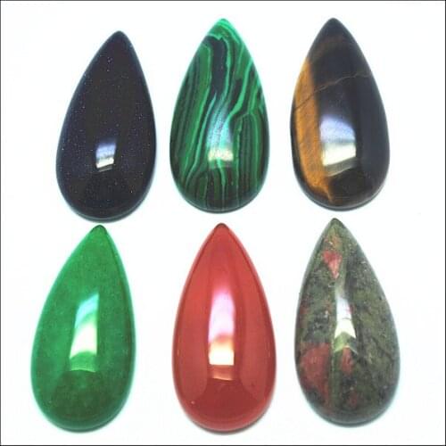 4PCS Nautural Gem Stone Cabochons Teardrop Water Shape Size 15x30MM Tiger Eye Golden Sand Green Jade Red Stone Blue Sand Stone