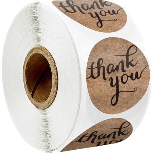 500pcs/roll "Thank you" Round Kraft paper sticker Seal Label For handmade products baking products envelope sealing sticker