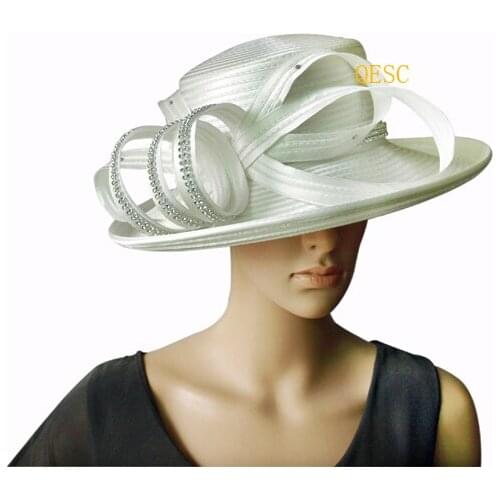 NEW CREAM IVORY Kentucky Derby Hat Dress Hat Church Hat SATIN Hat with Rhinestones band.FREE SHIPPING