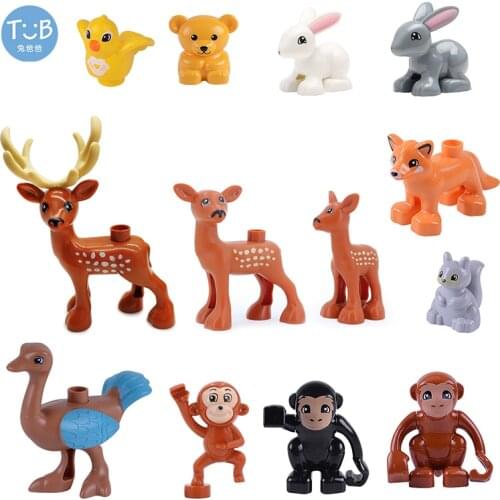 Duploed Animal Spelling Big Building Blocks Monkey Rabbit Ostrich Bird Sika Deer Compatible with Duplo Toys Children Baby Gift