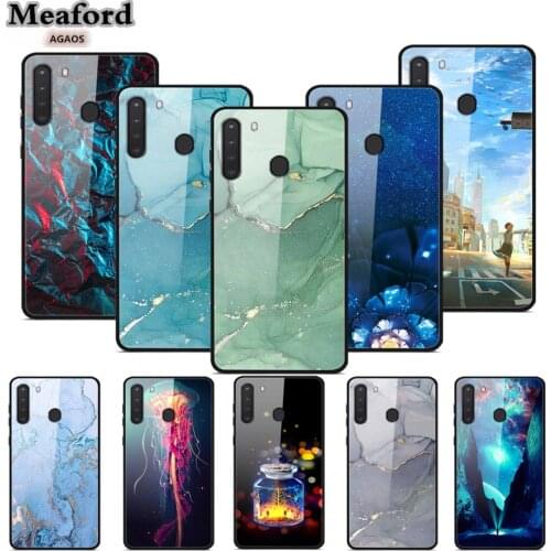 For Samsung Galaxy A21 A32 4G 5G Tempered Glass Case Hard Phone Case Coque For Samsung A21 A32 4G 5G Case Protective Fundas A32