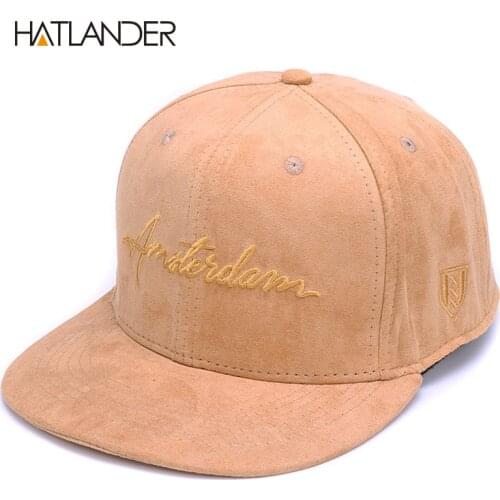 HATLANDER Solid suede snapback caps Dames embroidery letter hip hop cap men women brown outdoor sports hats casual gorras unisex
