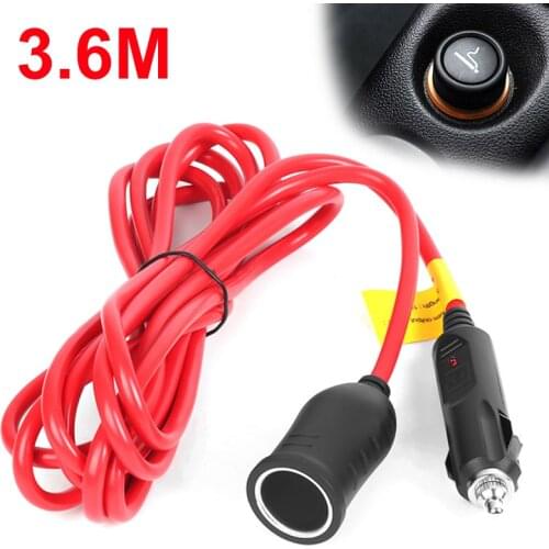 Newest 12V 24VCar Cigarette Lighter Extension Cable 3.6M Copper Wire Charger Power Socket Adapter Plug Car Accessories