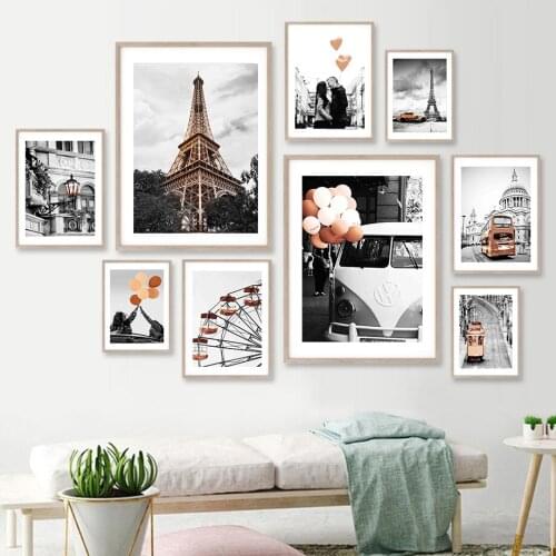 Eiffel Tower Trolleybus Car Ferris Wheel Wall Art Canvas Painting Nordic Posters And Prints Wall Pictures For Living Room Decor
