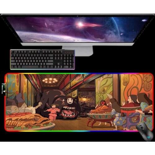 RGB Studio Ghibli Spirited Away Totoro XXL Mouse Pad Mousepad Keyboard Pad LED Mause Pad No-slip with Backlit Alfombrilla Raton