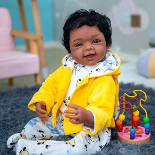 55CM Bebe Reborn Baby real Doll 22 Inch Black Skin African Reborn Dolls Soft Touch Real Lifelike Toys Children Kids Play Toy Gif