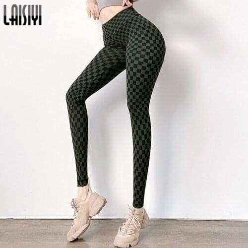 Seamless Sports Leggings Plaid Sexy Pant High Elastic Workout Fitness Legging Women High Waist Gym Scrunch Butt Training Leggin