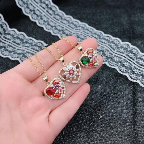 Fashion Jewelry Romantic Hollow Heart Pendant Necklace Inlay Colorful Zircon Geometry Sun Choker For Women Promise Wedding Party