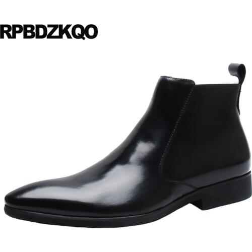 Zipper Real Leather Winter Booties Burgundy Mens Pointed Toe Dress Boots Ankle Fur Formal Black Full Grain Shoes Genuine Party