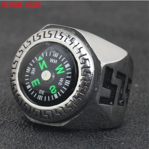Men Punk Vintage 316L Stainless steel Compass Ring greatwall Punk Rock Ring For Men Wedding Jewelry