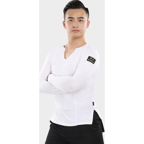 2020 Latin Dance Costumes Ballroom Dancing Practice Wear Boys Latin Dance Top Long Sleeve V-Neck Shirt Latin Dancewear DN7163